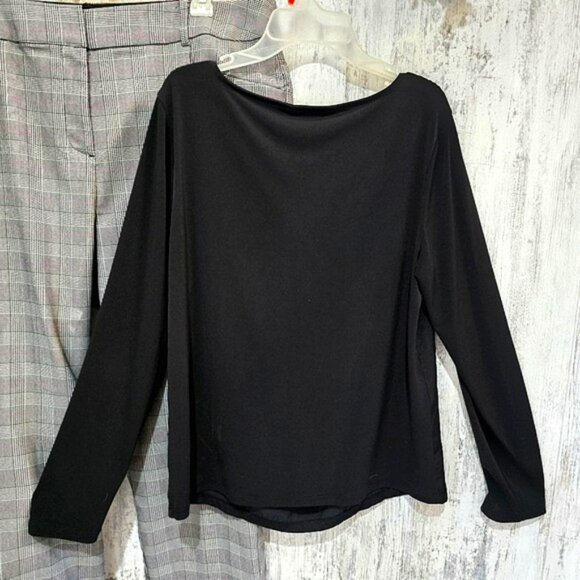 Banana Republic Women's Blouse Size Medium Black Cascading Neckline Long Sleeves - Picture 11 of 12